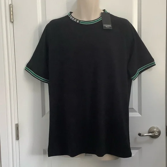 Ferre Black Tee with Green Accents, XL